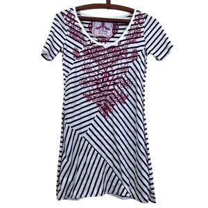 Johnny Was Los Angeles Embroidered Striped Short Sleeve Tunic Size XS